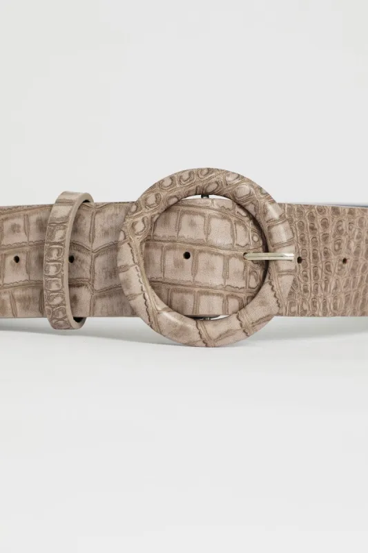 Grey Faux Croc Leather Round Buckle Belt sold by Ally Fashion