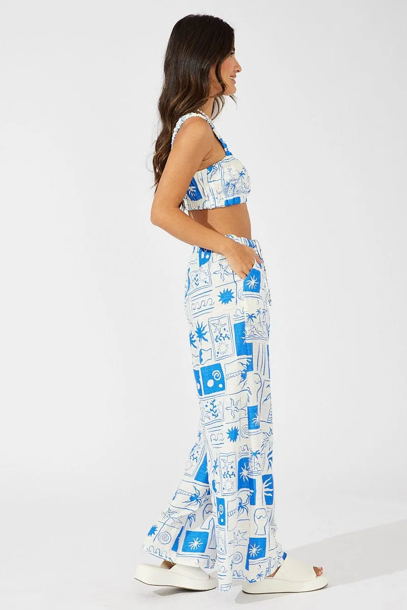 Blue Abstract Wide Leg Pants High Rise sold by Ally Fashion product image thumbnail 4