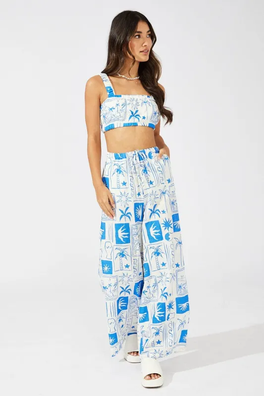 Blue Abstract Wide Leg Pants High Rise sold by Ally Fashion