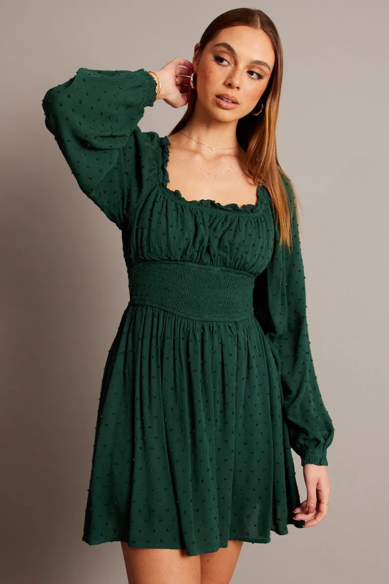 Green Fit And Flare Dress Long Sleeve Mini sold by Ally Fashion product image thumbnail 3