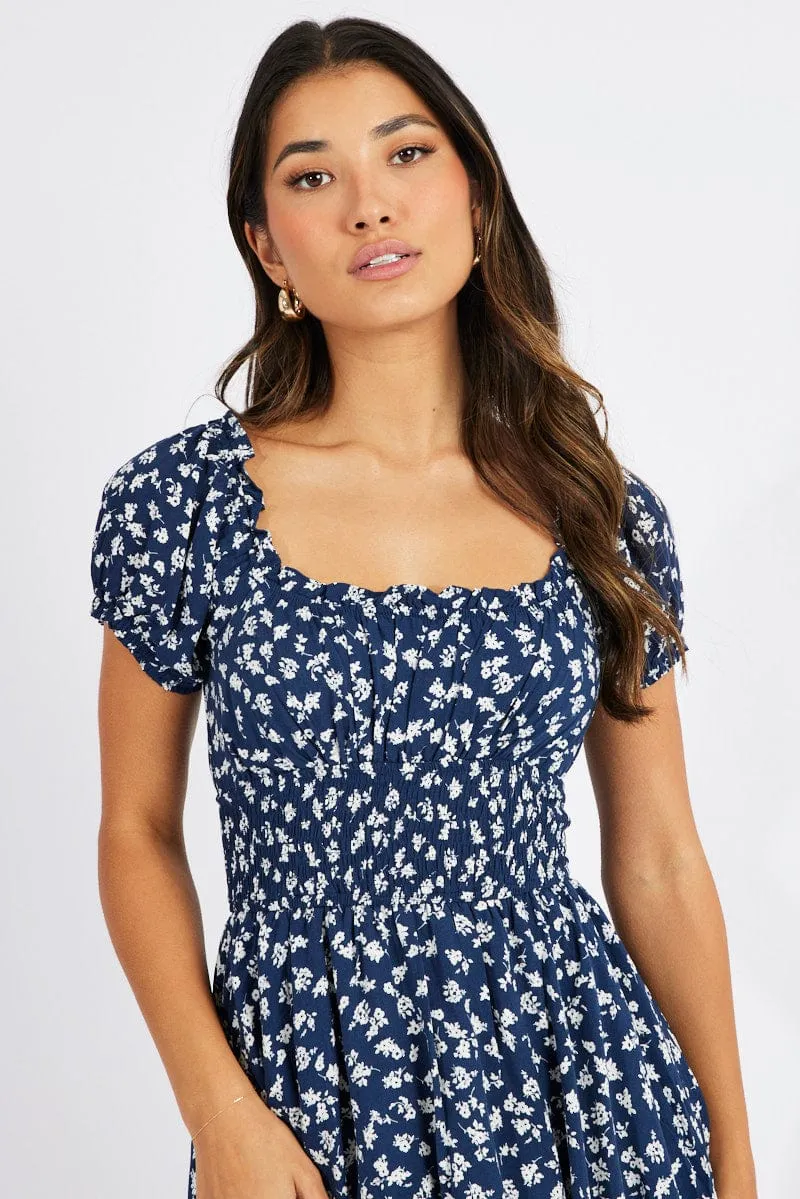 Blue Ditsy Shirred Playsuit Short Sleeve sold by Ally Fashion product image thumbnail 3