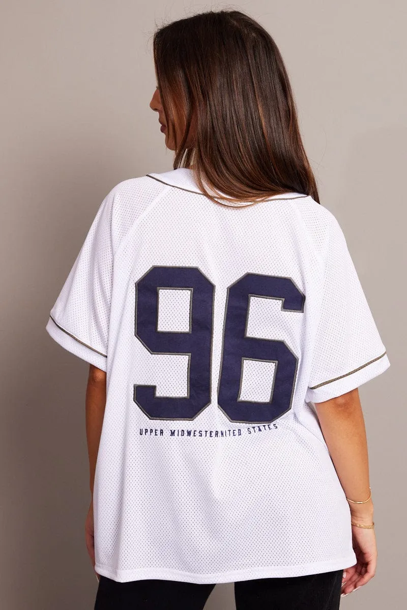 White Graphic Tie Up Top Short Sleeve Mesh sold by Ally Fashion product image thumbnail 5