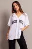 White Graphic Tie Up Top Short Sleeve Mesh sold by Ally Fashion