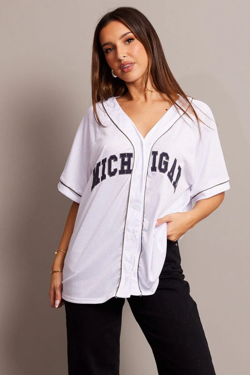 White Graphic Tie Up Top Short Sleeve Mesh sold by Ally Fashion product image thumbnail 2