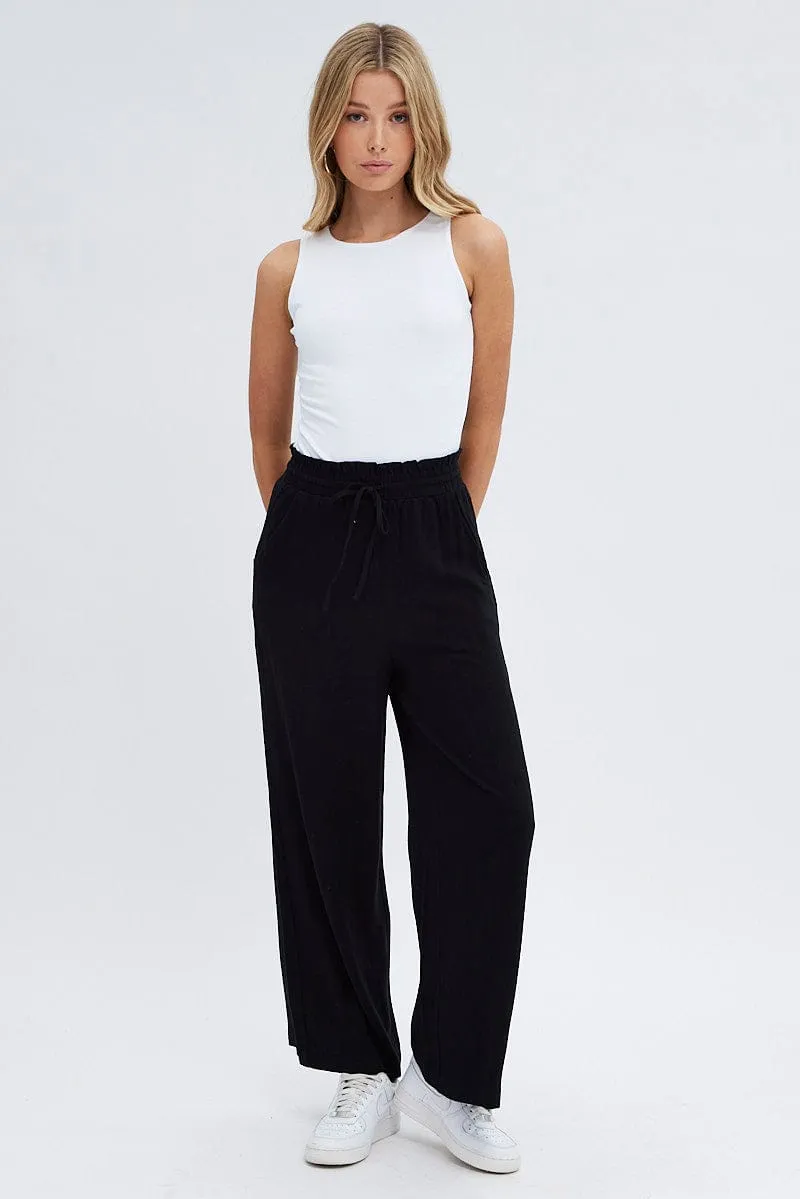 Black Wide Leg Pants High Rise sold by Ally Fashion product image thumbnail 3