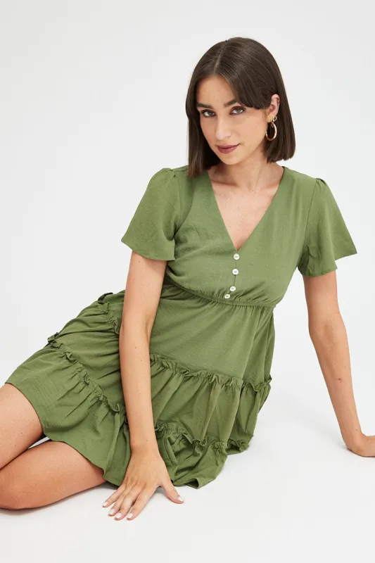 Green Fit And Flare Dress Short Sleeve Mini sold by Ally Fashion