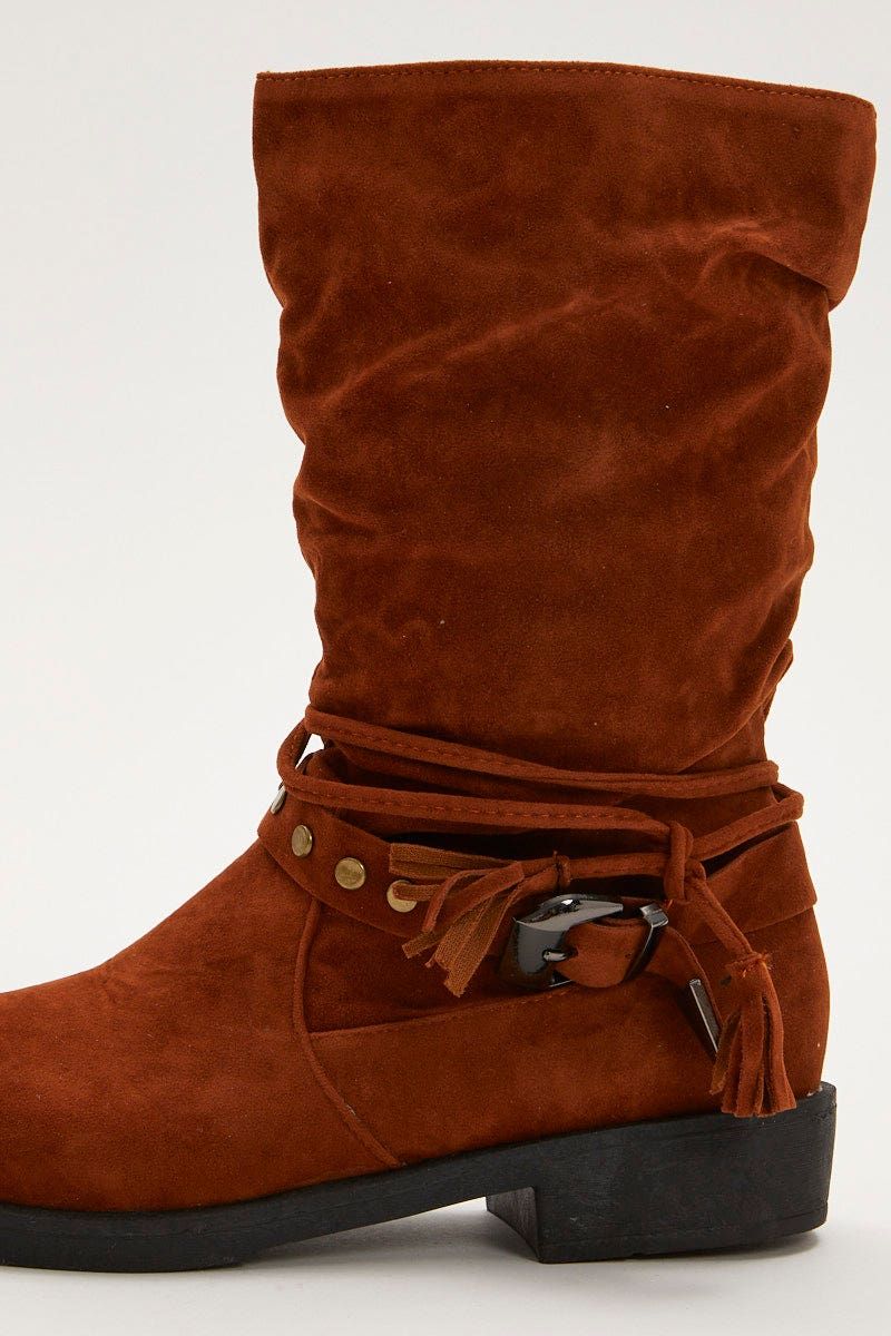 Brown Suedette Buckle Slouch Boots sold by Ally Fashion product image thumbnail 5