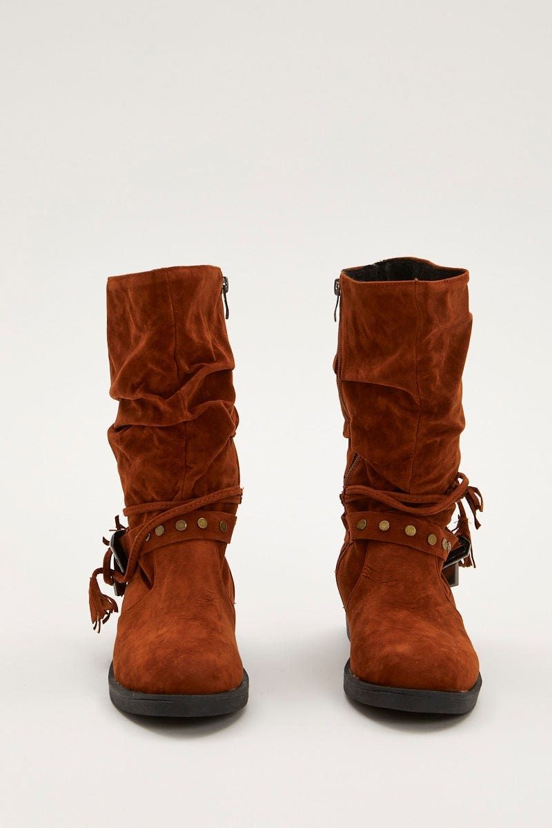 Brown Suedette Buckle Slouch Boots sold by Ally Fashion product image thumbnail 3