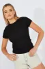 Black Longline T Shirt Short Sleeve Crew Neck sold by Ally Fashion