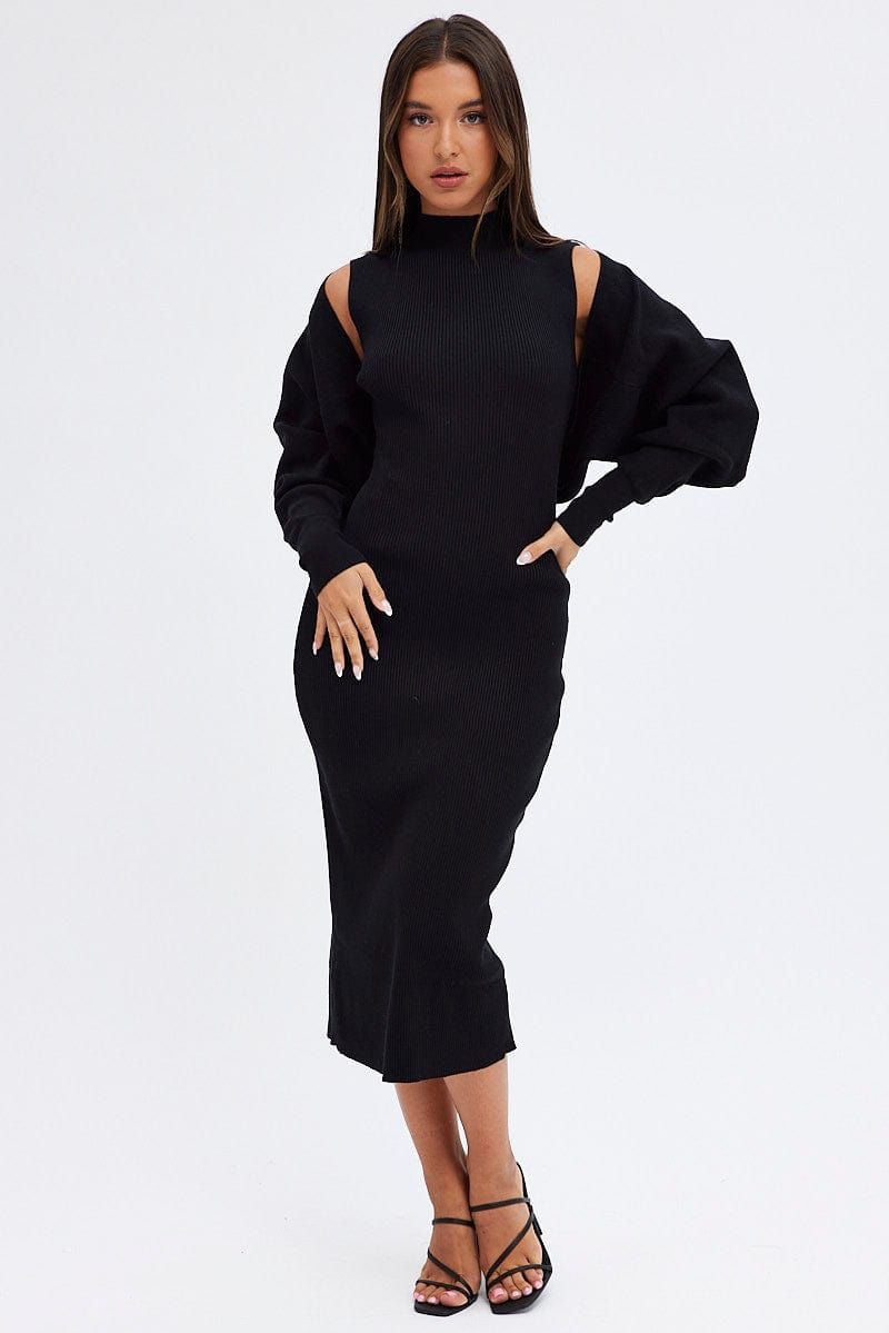 Black Knit Dress High Neck Sleeveless Midi sold by Ally Fashion product image thumbnail 3