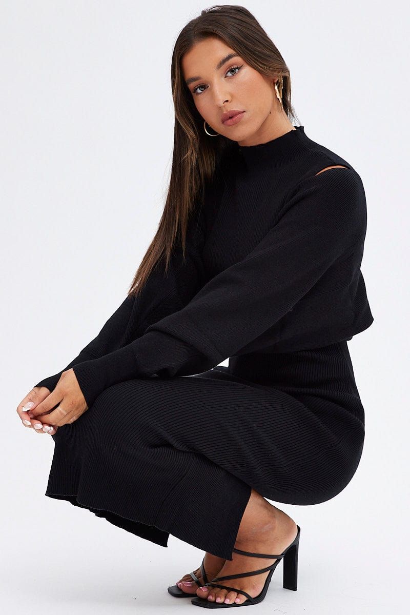 Black Knit Dress High Neck Sleeveless Midi sold by Ally Fashion