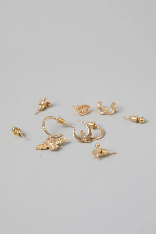Gold 8 pack Stud Earrings sold by Ally Fashion