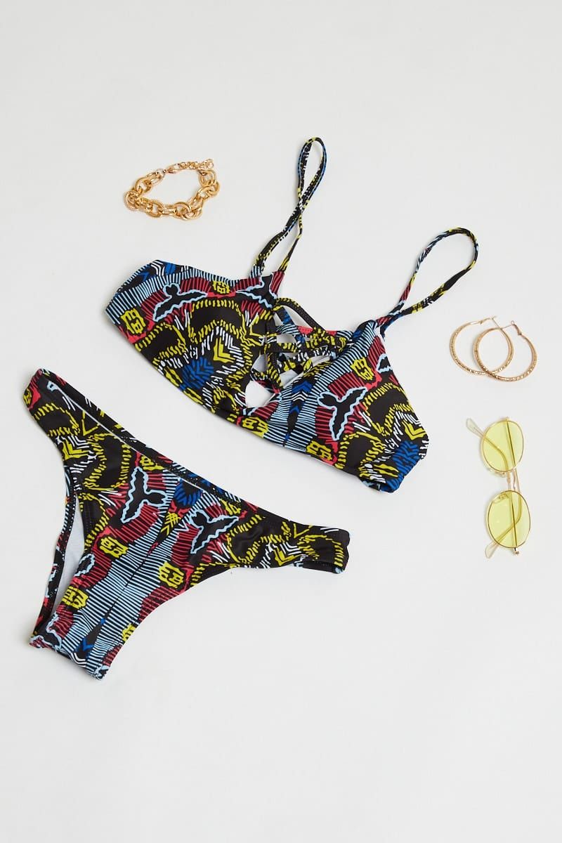 Print Lace Up Detail Bikini sold by Ally Fashion