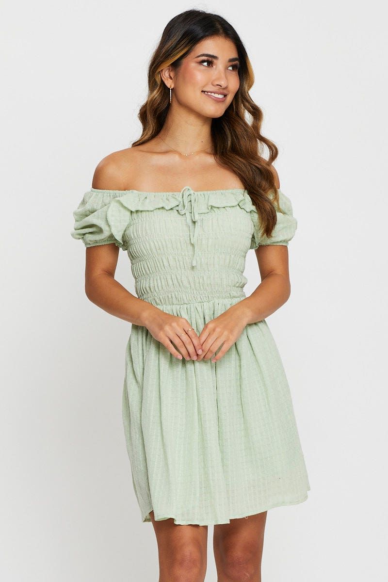 Green Mini Dress Ruffle Skater sold by Ally Fashion product image thumbnail 3