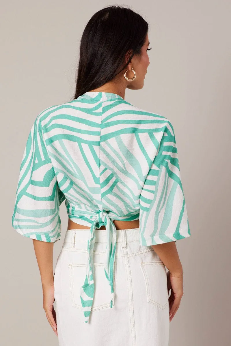 Green Abstract Tie Up Bolero Short Sleeve sold by Ally Fashion product image thumbnail 5