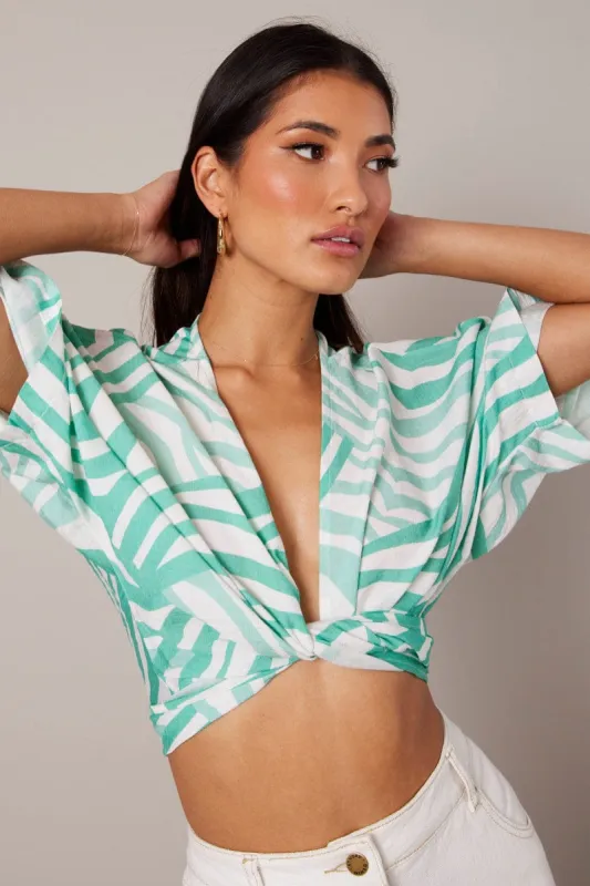Green Abstract Tie Up Bolero Short Sleeve sold by Ally Fashion