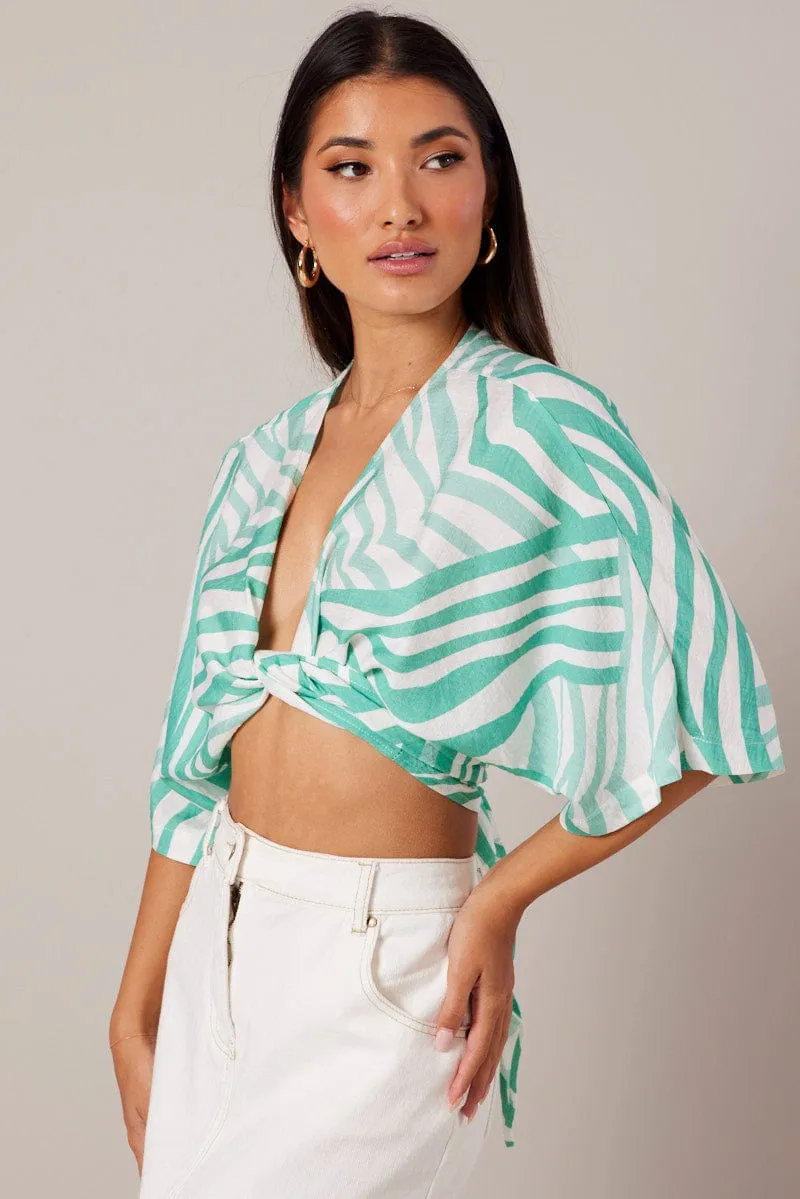 Green Abstract Tie Up Bolero Short Sleeve sold by Ally Fashion product image thumbnail 4
