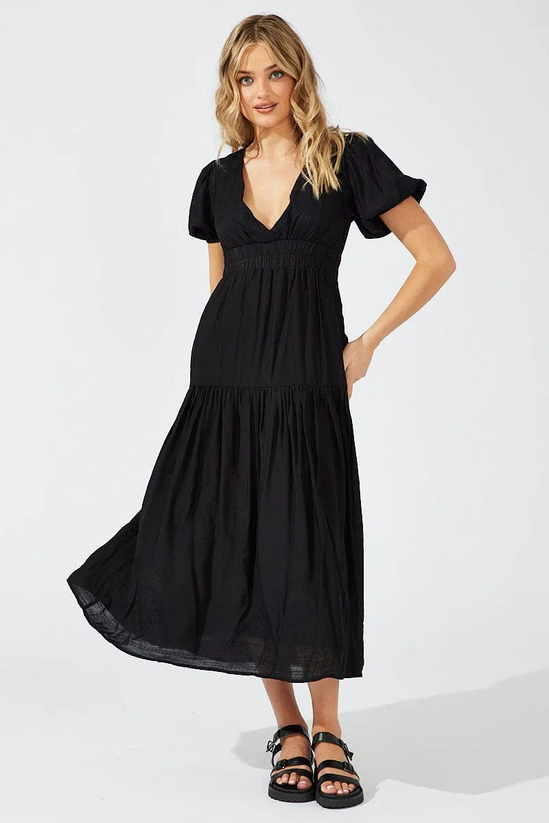 Black Maxi Dress Puff Sleeve sold by Ally Fashion
