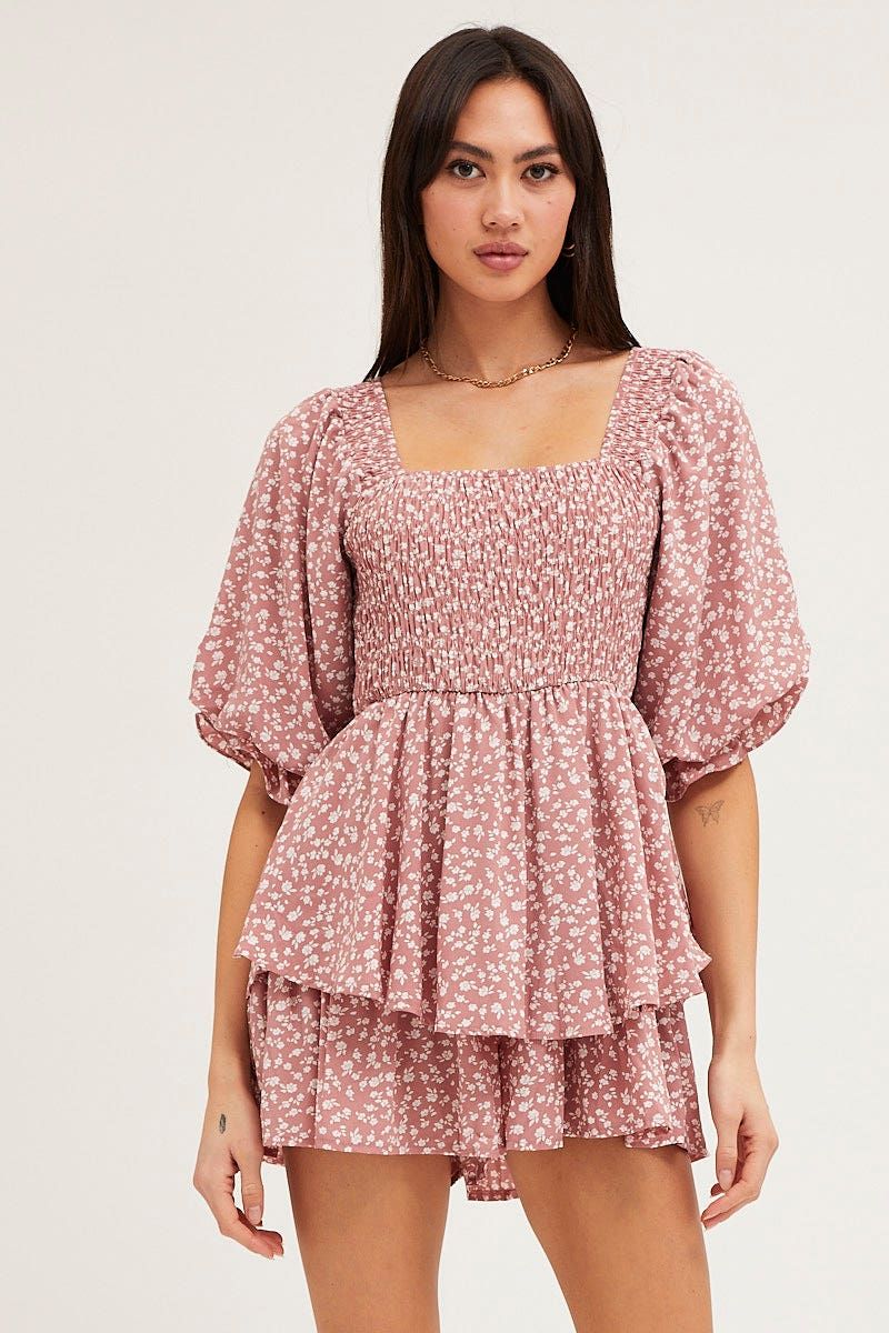 Print Playsuit Short Sleeve Square Neck sold by Ally Fashion