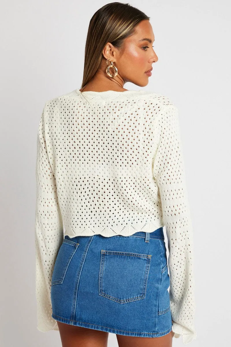 White Crochet Cardigan V Neck Cropped sold by Ally Fashion product image thumbnail 5