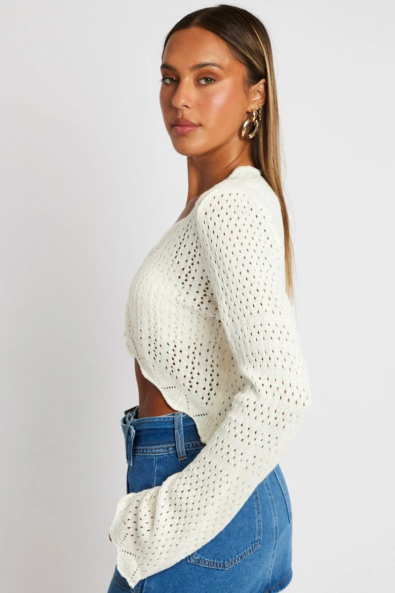 White Crochet Cardigan V Neck Cropped sold by Ally Fashion product image thumbnail 4