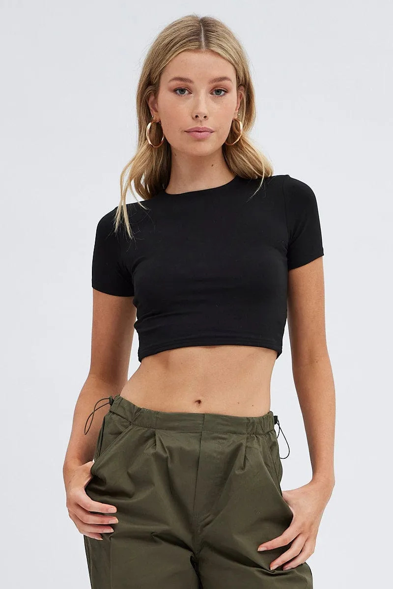 Black T Shirt Short Sleeve Crew neck sold by Ally Fashion product image thumbnail 3