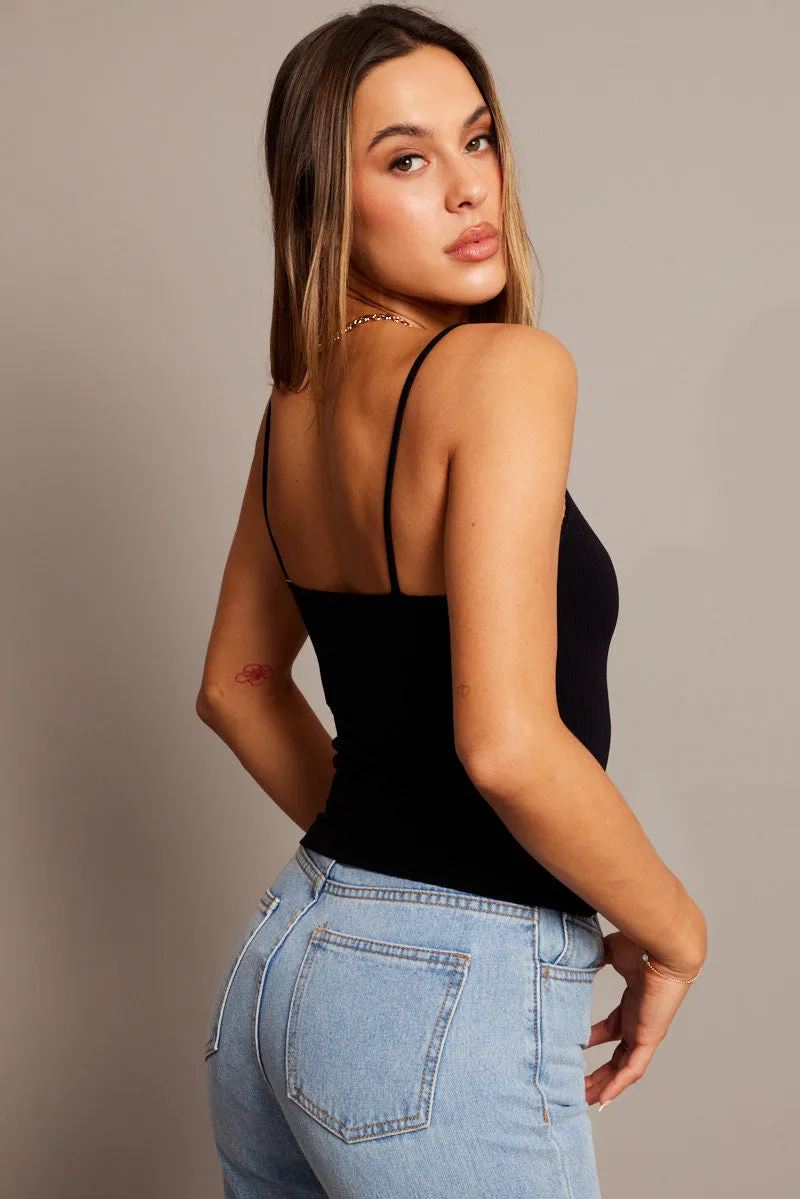 Black Singlet Top Lace Trim Seamless sold by Ally Fashion product image thumbnail 5