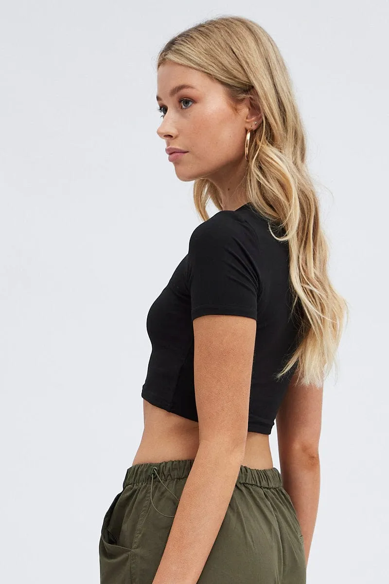 Black T Shirt Short Sleeve Crew neck sold by Ally Fashion product image thumbnail 4