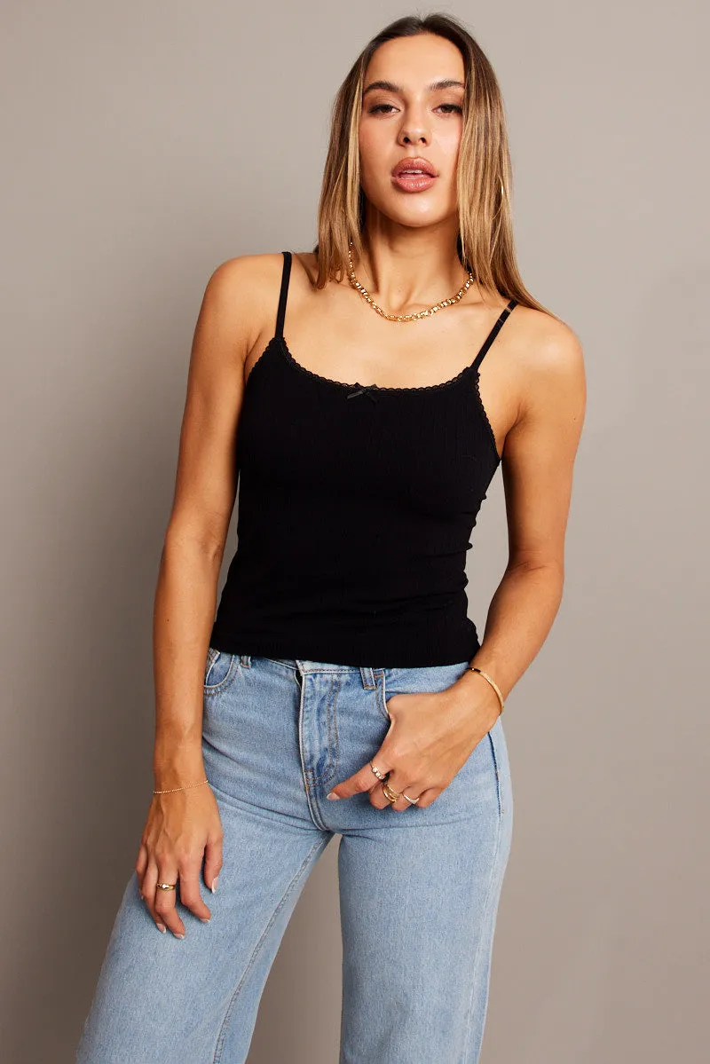Black Singlet Top Lace Trim Seamless sold by Ally Fashion product image thumbnail 3