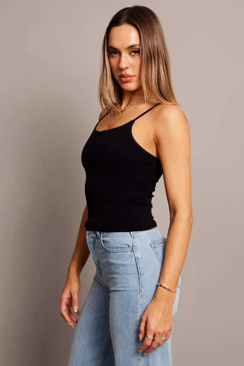 Black Singlet Top Lace Trim Seamless sold by Ally Fashion product image thumbnail 4