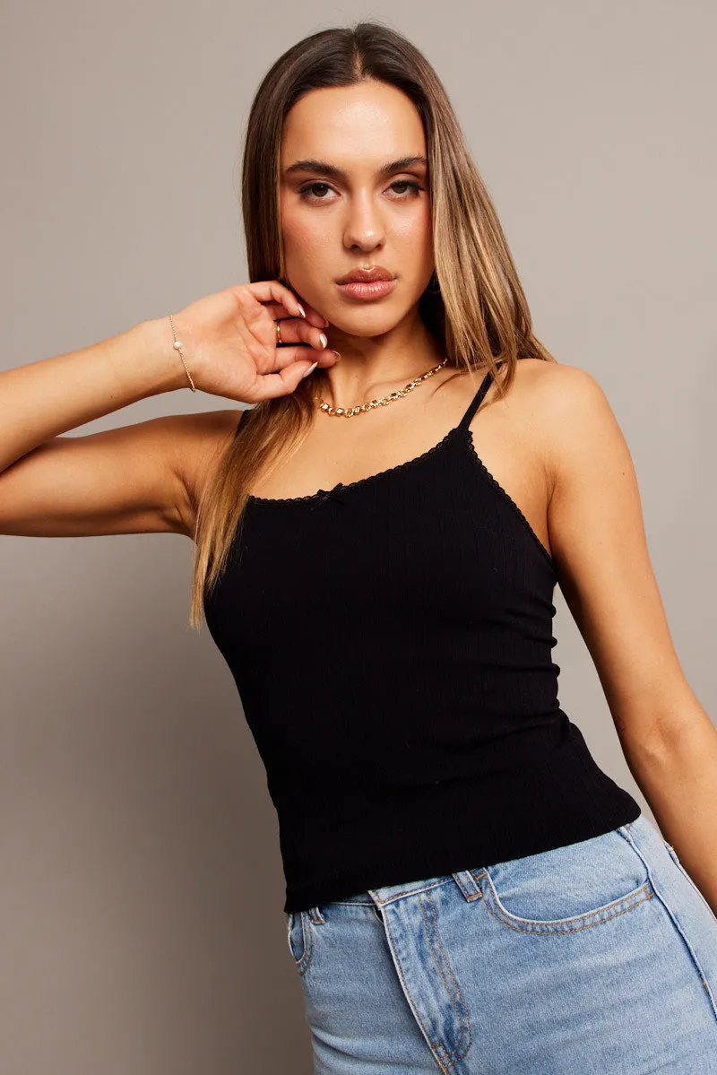 Black Singlet Top Lace Trim Seamless sold by Ally Fashion