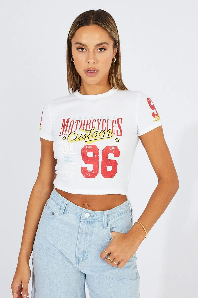 White Graphic Tee Short Sleeve sold by Ally Fashion product image thumbnail 4