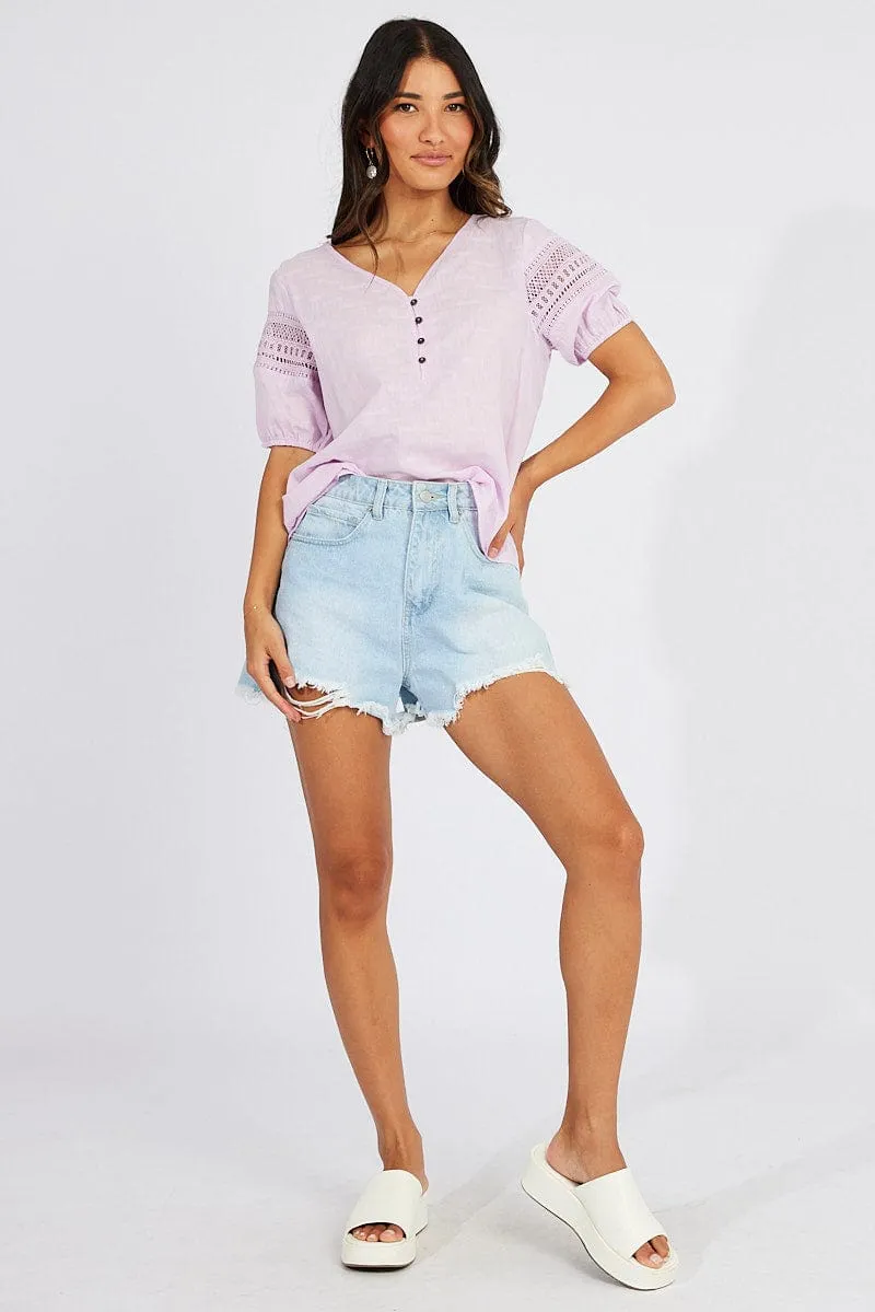 Purple Top lace details sleeve texture cotton sold by Ally Fashion