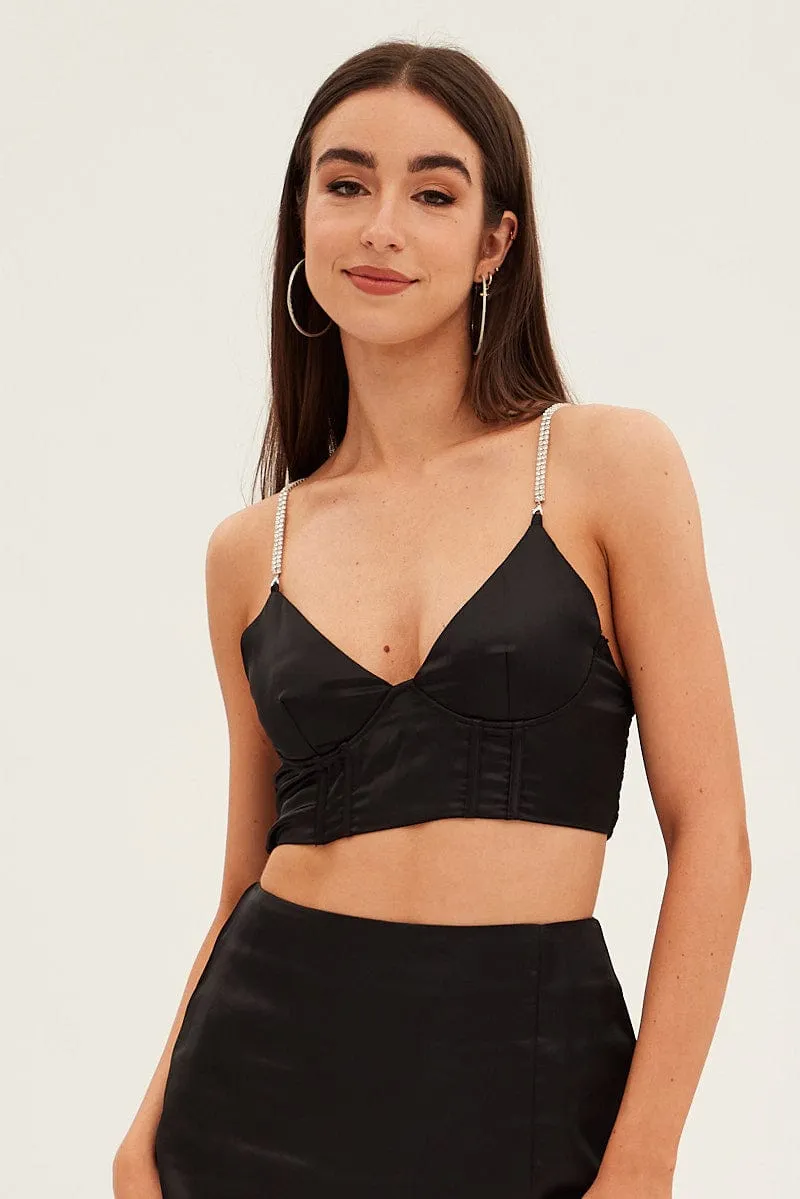 Black Corset Top Sleeveless Crop Diamantes Party Satin sold by Ally Fashion product image thumbnail 3