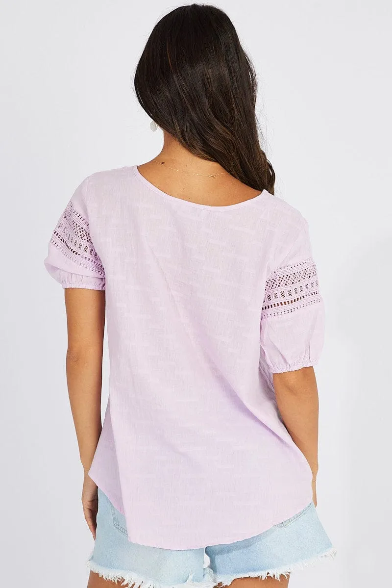 Purple Top lace details sleeve texture cotton sold by Ally Fashion product image thumbnail 5