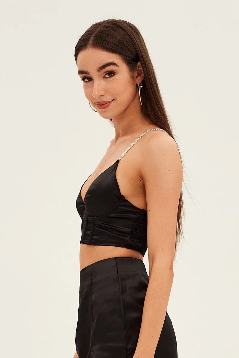 Black Corset Top Sleeveless Crop Diamantes Party Satin sold by Ally Fashion product image thumbnail 4
