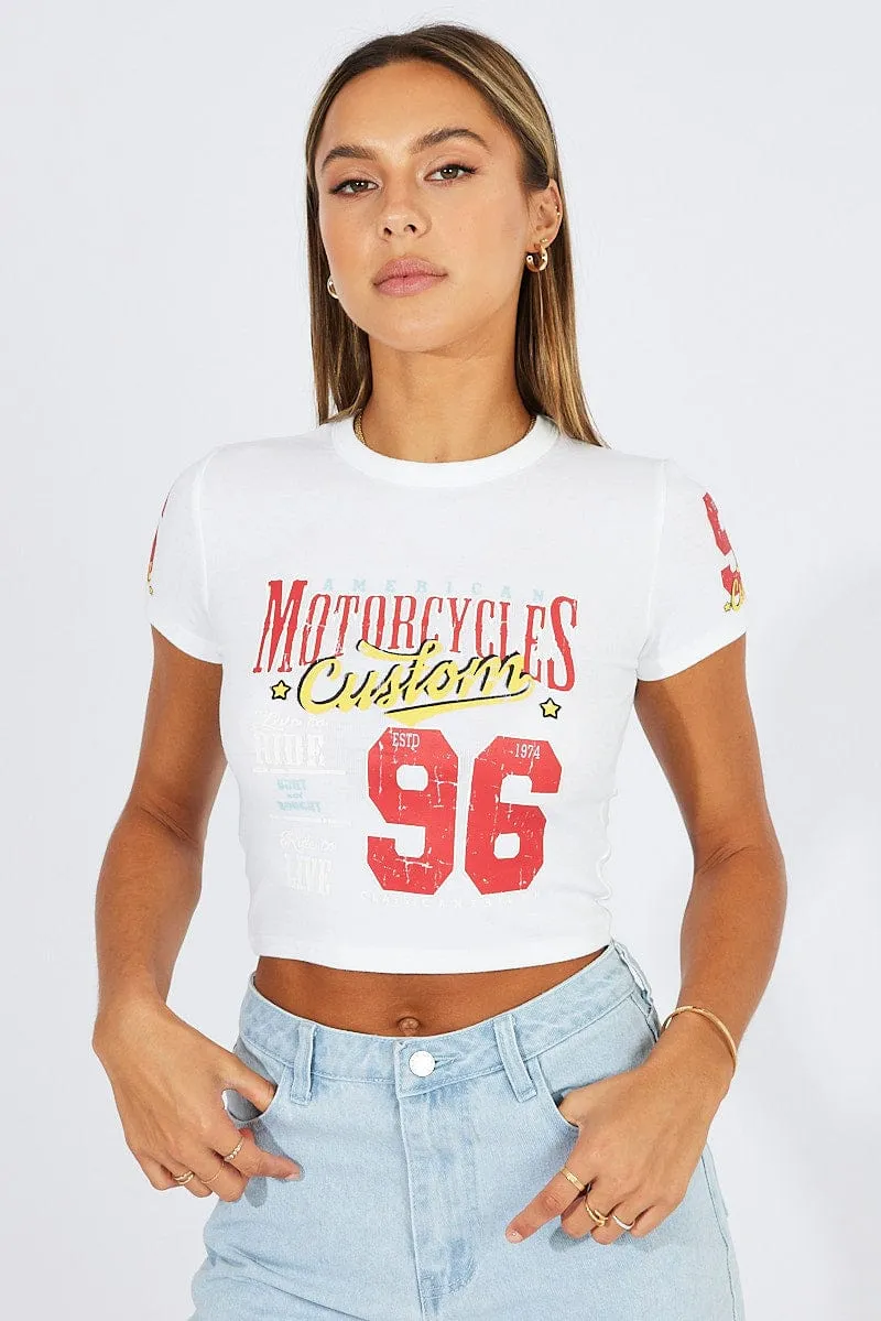 White Graphic Tee Short Sleeve sold by Ally Fashion product image thumbnail 3