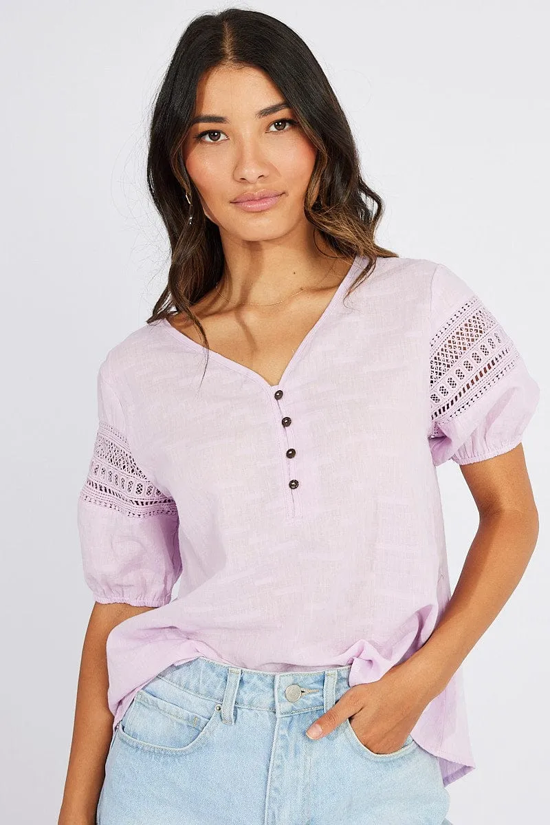 Purple Top lace details sleeve texture cotton sold by Ally Fashion product image thumbnail 3
