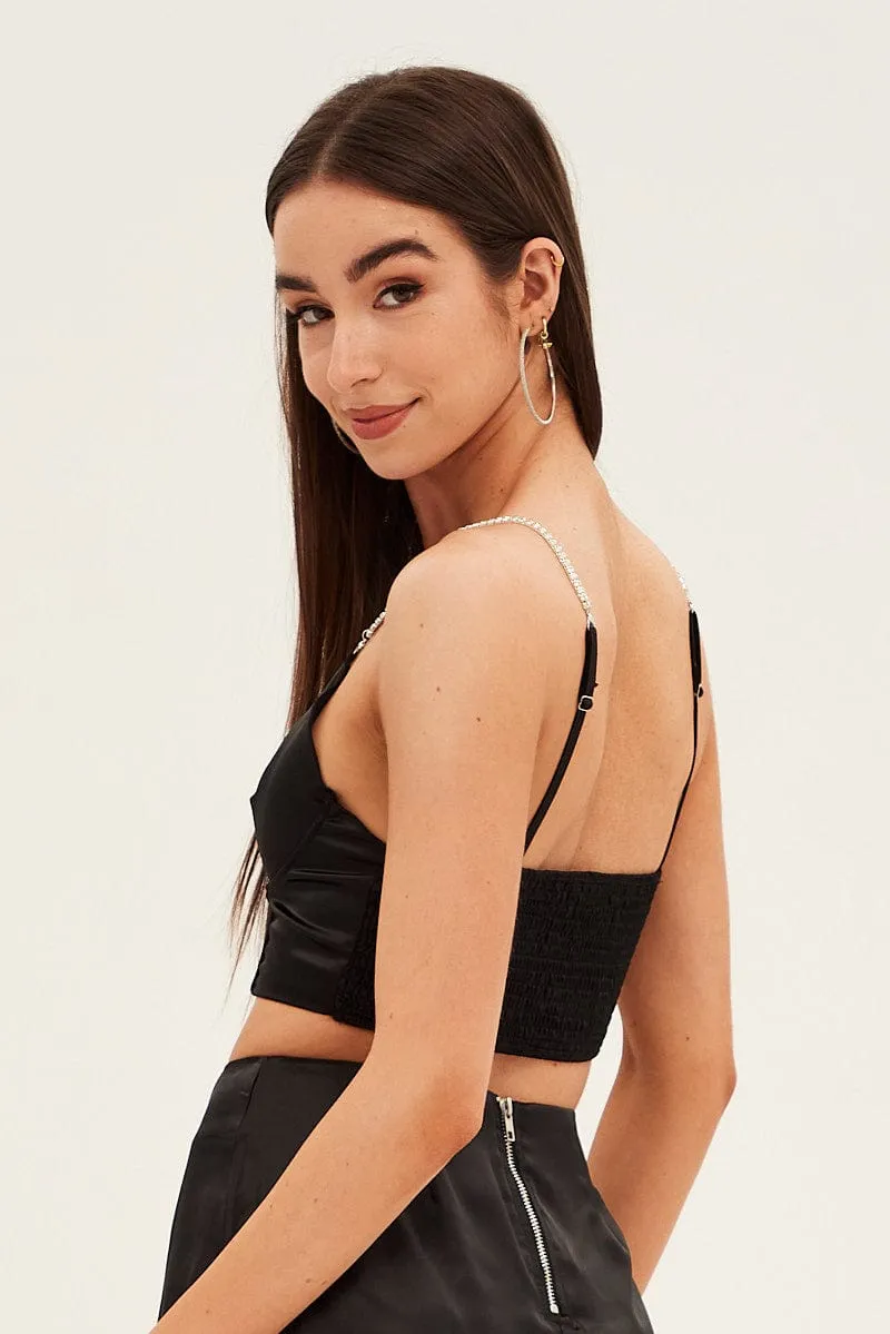 Black Corset Top Sleeveless Crop Diamantes Party Satin sold by Ally Fashion product image thumbnail 5