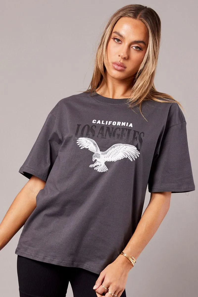 Grey Graphic Tee Short Sleeve sold by Ally Fashion product image thumbnail 3