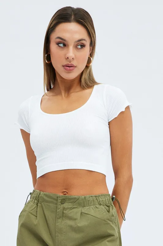 White T-Shirt Short Sleeve Scoop Neck Seamless sold by Ally Fashion