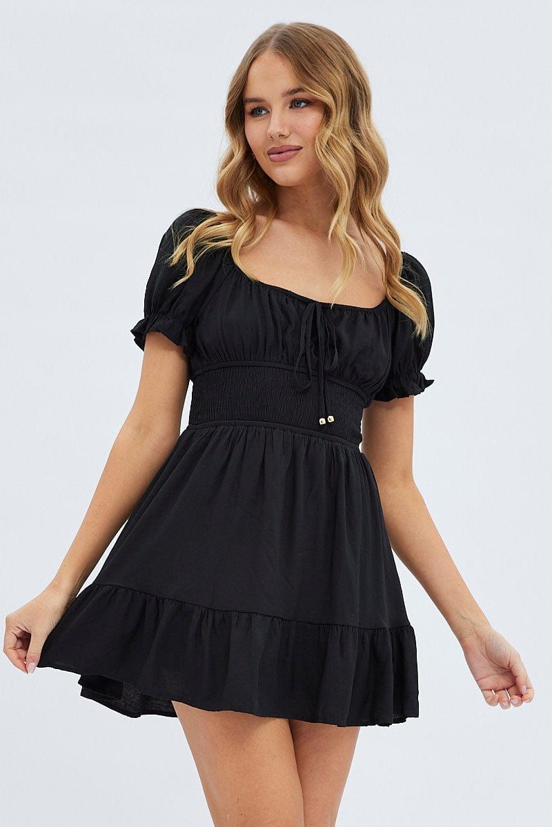 Black Fit And Flare Dress Short Sleeve Mini sold by Ally Fashion