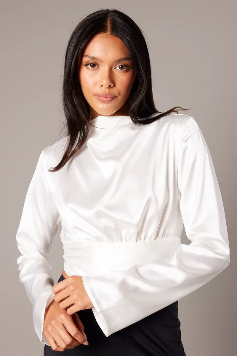 White Backless Top Flared Sleeve High Neck Blouse sold by Ally Fashion product image thumbnail 3