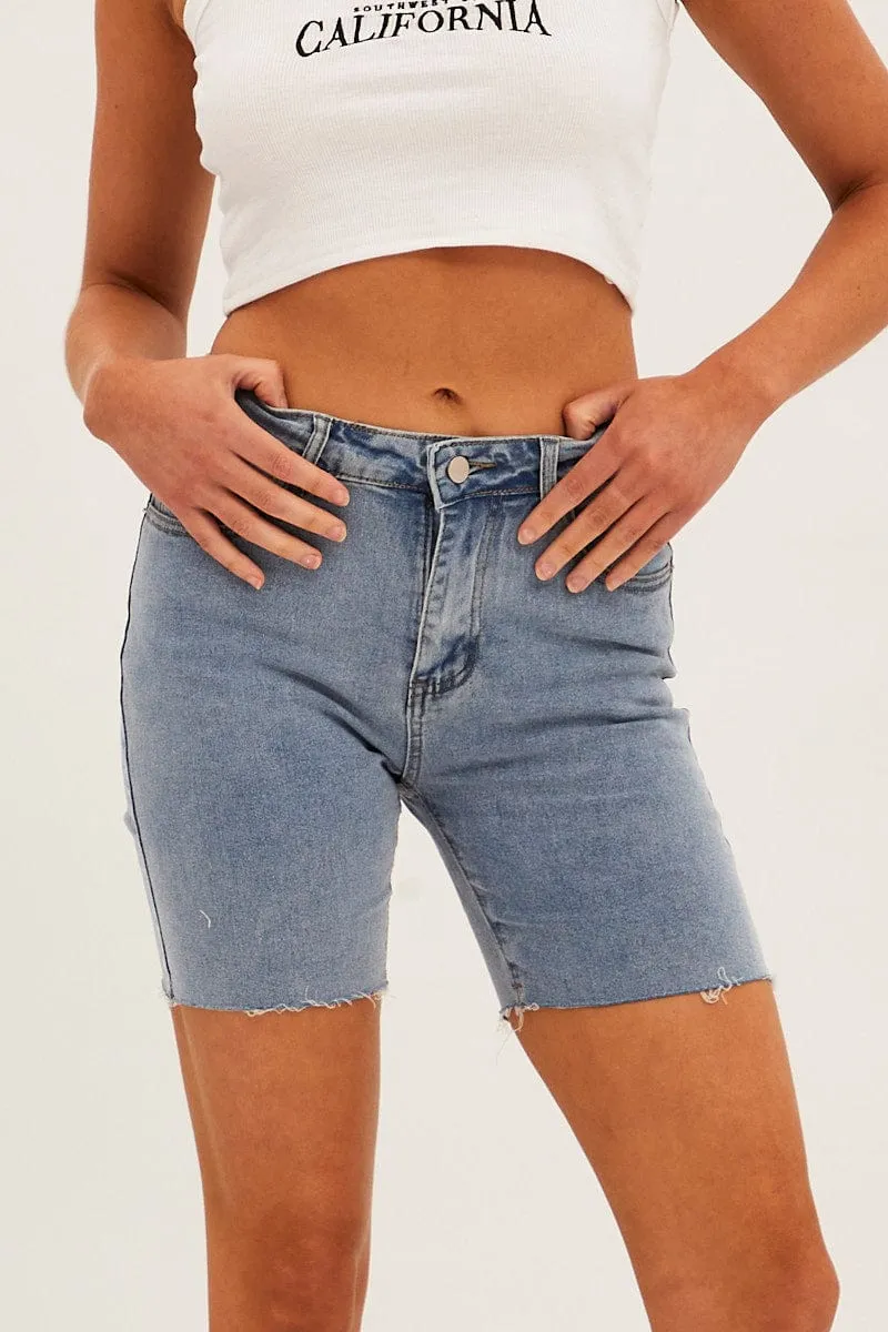 Blue Mid Rise Denim Shorts sold by Ally Fashion product image thumbnail 2