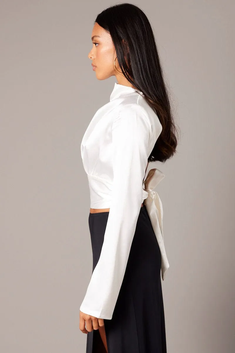 White Backless Top Flared Sleeve High Neck Blouse sold by Ally Fashion product image thumbnail 4