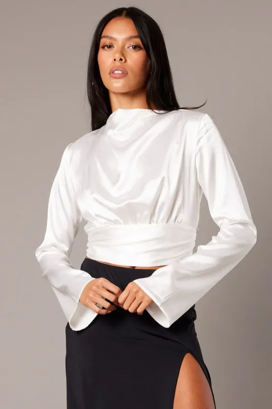 White Backless Top Flared Sleeve High Neck Blouse sold by Ally Fashion