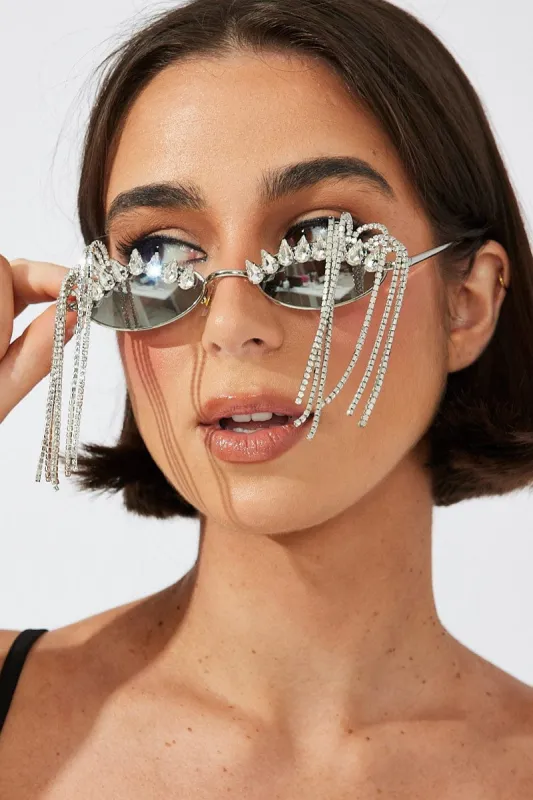 Grey Rhinestones Tassel Detail Sunglasses sold by Ally Fashion