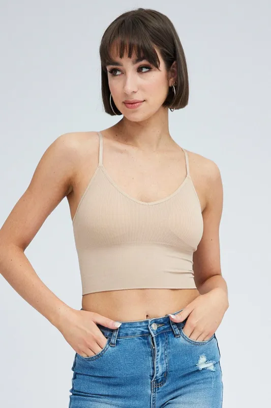 Beige Crop Singlet Top Seamless sold by Ally Fashion