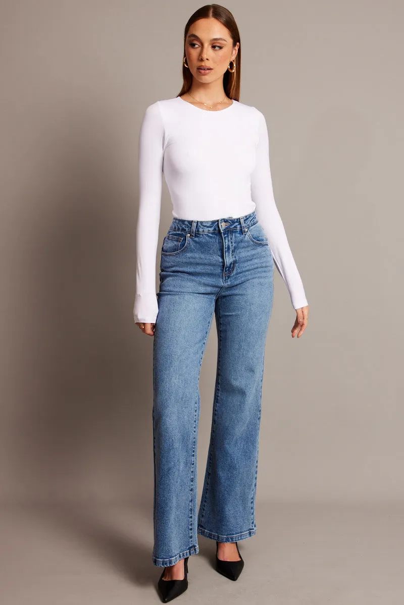 White Bodysuit Long Sleeve Crew Neck Seamless sold by Ally Fashion product image thumbnail 2