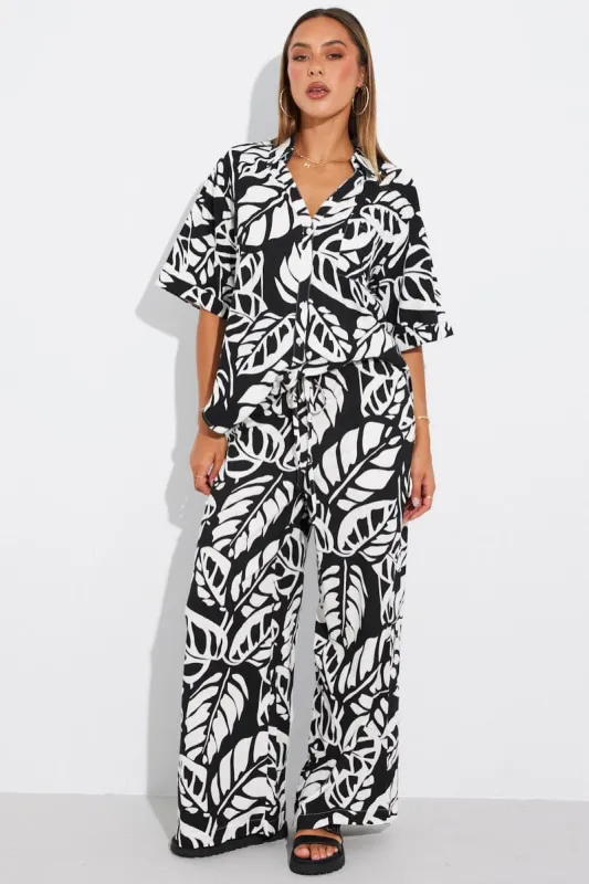 Black Abstract Wide Leg Pants Mid Rise sold by Ally Fashion